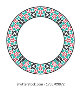 Vector tribal asian geometric frame. Arabic circular decorative ornament isolated on white