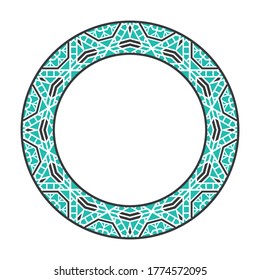 Vector tribal asian geometric frame. Arabic circular decorative ornament isolated on white