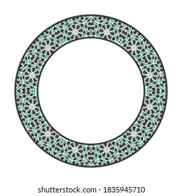 Vector tribal asian geometric frame. Arabic circular decorative ornament isolated on white