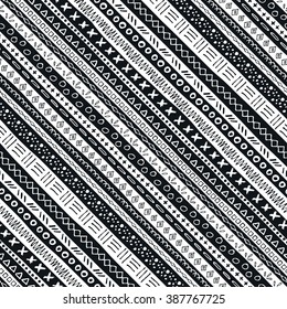 Vector tribal aztec hand drawn seamless pattern. Ethnic tribal borders. Tribal elements isolated. Boho folk navajo frames. Tribal design