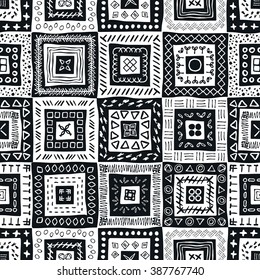 Vector tribal aztec hand drawn seamless pattern. Ethnic tribal borders. Tribal elements isolated. Boho folk navajo frames. Tribal design