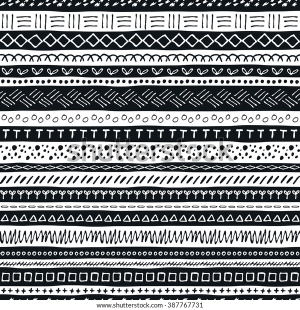 Vector tribal aztec hand drawn seamless pattern.
Ethnic tribal borders. Tribal elements isolated. Boho folk navajo
frames. Tribal design