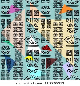 Vector tribal aztec pattern with seamless ethnic hand drawn background for print and fashion print.