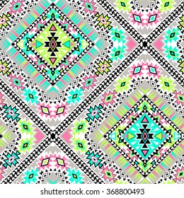 vector tribal aztec seamlesss patterns. neon colors, geometric zigzag ethnic elements, beautiful borders and symmetry. for fashion, stationery, interior, wrapping. 