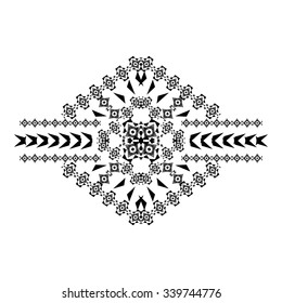 Vector tribal black and white decorative pattern for design. Aztec boho ornamental style. Ethnic native american indian ornaments