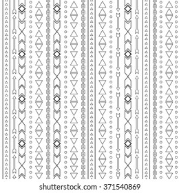 Vector tribal black and white seamless pattern. Boho stripes background.