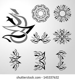 Vector Tribal Celtic Tattoo Graphics Set - Graphic elements to embellish your layout. Vector file editable, scalable and easy color change. You can use the background or isolated elements.