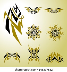 Vector Tribal Celtic Tattoo Graphics Set - Graphic elements to embellish your layout. Vector file editable, scalable and easy color change. You can use the background or isolated elements.