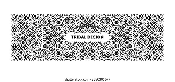 Plantilla de cubierta tribal vectorial, borde azteca decorativo. Formas de decoración de arte blanco y negro. Estilo de línea con espacio para texto - marco étnico geométrico, embalaje de lujo, publicidad, banner
