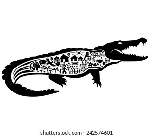 Vector tribal crocodile, alligator, caiman, illustration, tattoo stamp - simple