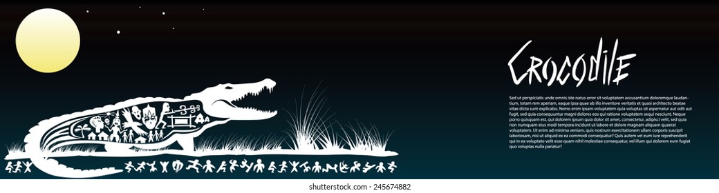 Vector tribal crocodile, cayman, alligator, illustration, background Africa