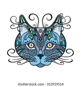 Vector Tribal Decorative Cat. Patterned Design, Tattoo