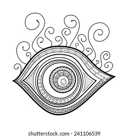 Vector Tribal Decorative Eye Amulet. Patterned Design, Tattoo