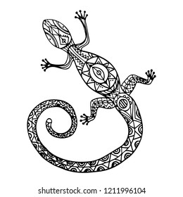 Vector tribal decorative lizard. Design for temporary tattoo or coloring book