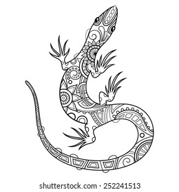 Vector Tribal Decorative Lizard. Patterned Design, Tattoo