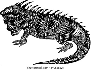 Vector Tribal Decorative Lizard. Patterned Design, Tattoo