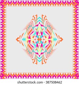 Vector tribal decorative pattern in frame. Aztec ornamental style. Electro boho color trend. Ethnic native American Indian ornaments
