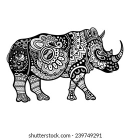 Vector Tribal Decorative Rhinoceros. Patterned Design