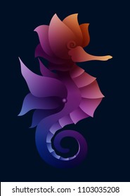 Vector Tribal Decorative Seahorse. Isolated Illustration On Black Background