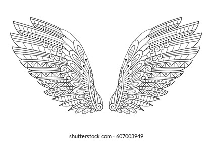 Vector Tribal Decorative Wings. Isolated Animal On White Background