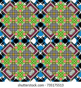 Vector tribal design in black, gray and green colors. For textile, wallpaper, wrapping paper. Ethnic theme. Hand drawn seamless pattern. Zigzag and stripe line, rhombus and tiles.