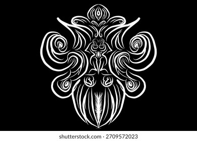 Diseño tribal de Vector con intrincado arte de línea simétrica, gráficos modernos de estilo tatuaje perfectos para logotipos, calcomanías, prendas de vestir y obras de arte digitales.
