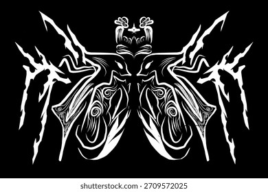 Vector tribal design featuring intricate symmetrical line art, modern tattoo-style graphics perfect for logos, decals, apparel, and digital artwork.