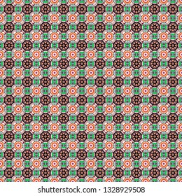 Vector tribal design in orange, black and blue colors. Hand drawn seamless pattern. For textile, wallpaper, wrapping paper. Ethnic theme. Zigzag and stripe line, rhombus and tiles.