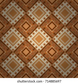 Vector tribal design in orange, brown and beige colors. For textile, wallpaper, wrapping paper. Hand drawn seamless pattern. Zigzag and stripe line, rhombus and tiles. Ethnic theme.