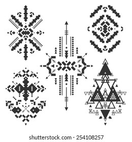 Vector Tribal elements, ethnic collection, aztec style isolated on white background