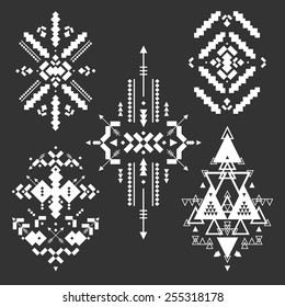 Vector Tribal elements, ethnic collection, aztec stile, tribal art, tribal design  isolated on black background