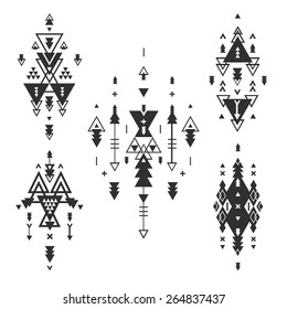 Vector Tribal elements, ethnic collection, aztec stile, tribal art, tribal design  isolated on white background