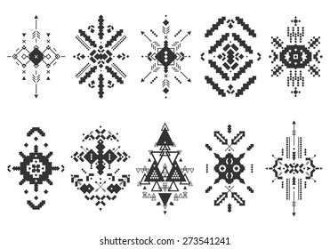 Vector Tribal elements, ethnic collection, aztec style isolated on white background