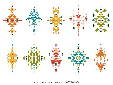 Vector Tribal elements, ethnic collection, aztec style, tribal art, colorful tribal design isolated on white background