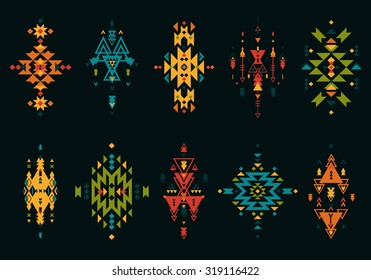 Vector Tribal elements, ethnic collection, aztec style, colorful design isolated on white background