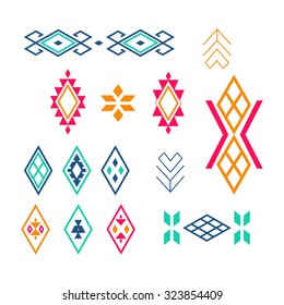 Vector Tribal elements, ethnic collection isolated on white background. Ethnic pattern in native style. Set of ornamental elements and symbols