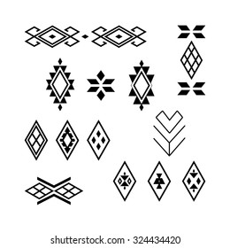 Vector Tribal elements, ethnic collection isolated on white background. Ethnic pattern in native style. Set of ornamental elements and symbols