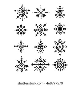 Vector Tribal Elements With Hipster Logo, Aztec Patterns And Ethnic Symbols