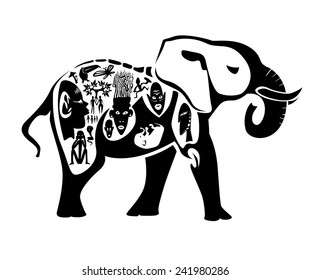 Vector tribal elephant, illustration, tattoo stamp - simple