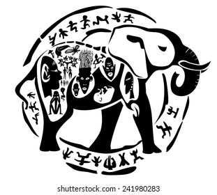 Vector tribal elephant, mammoth illustration, tattoo stamp