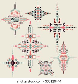 Vector Tribal ethnic ornament. Aztec decor elements.  Design isolated on pastel background. Native  motifs  Flat decor elements. Perfect for your design,  banners, posters, cards.