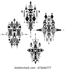 Vetor Ornamento étnico tribal. Elementos de decoração asteca . Elementos tribais de design isolado em um fundo branco. Elementos de decoração plana. Perfeito para o seu design, banners, cartazes, cartões, fundos.