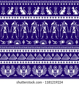 Vector tribal ethnic seamless pattern with Egypt symbols 