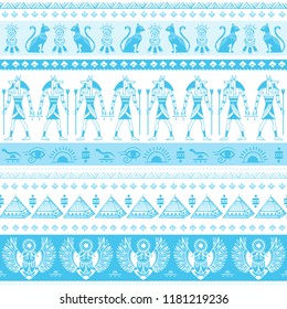 Vector tribal ethnic seamless pattern with Egypt symbols 