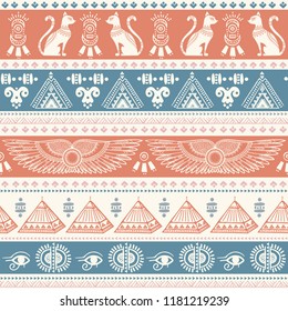 Vector tribal ethnic seamless pattern with Egypt symbols 