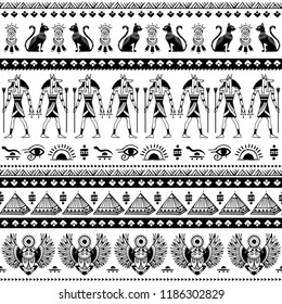 Vector tribal ethnic seamless pattern with Egypt symbols 