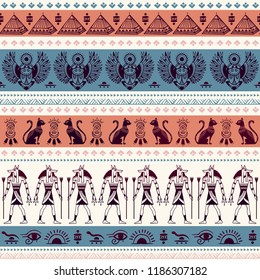 Vector tribal ethnic seamless pattern with Egypt symbols 