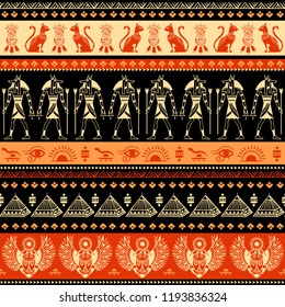 Vector tribal ethnic seamless pattern with Egypt symbols 