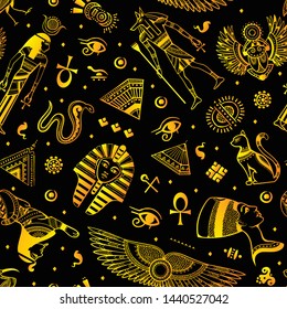 Vector tribal ethnic seamless pattern with Egypt symbols 