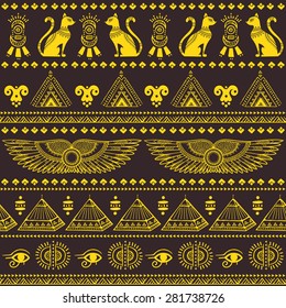 Vector tribal ethnic seamless pattern with Egypt symbols 